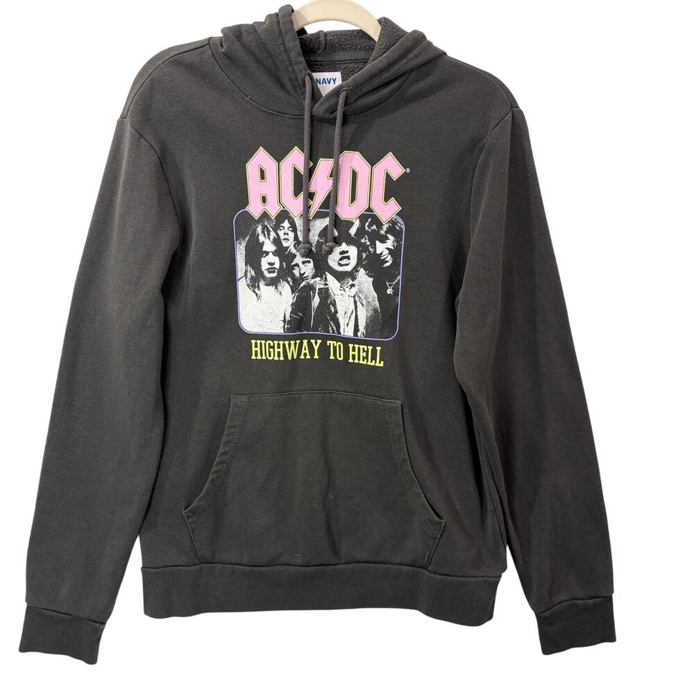 Old Navy Mens Size M Hoodie Sweatshirt ACDC Highway to Hell Rock Band Retro Gray